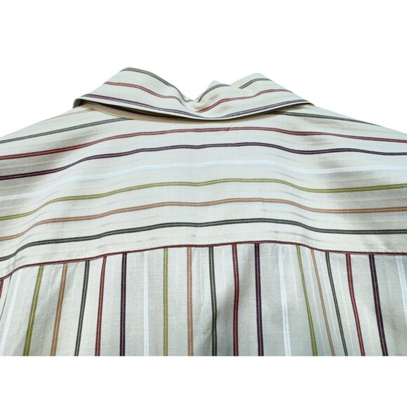 Calvin Klein Mens Striped Long-Sleeve Button-Up Shirt XL Beige/Red/Green - Picture 9 of 9